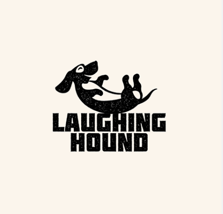 A playful black hound dog logo with the text 'Laughing Hound'.